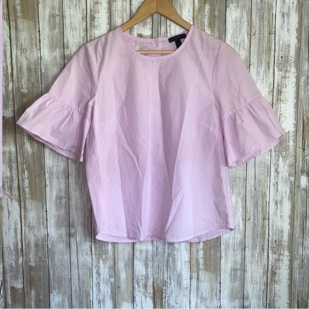 J.Crew Lavender Ruffle Sleeve Top Cotton Blouse Short Sleeve Size 4 - Picture 4 of 7